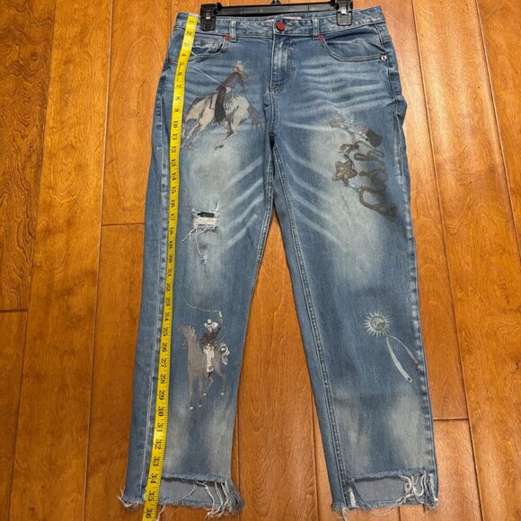 Jucy Judy Women Jeans Sz 28 Distressed Graphic Cowgirl Horses Equestrian Country - Picture 12 of 16